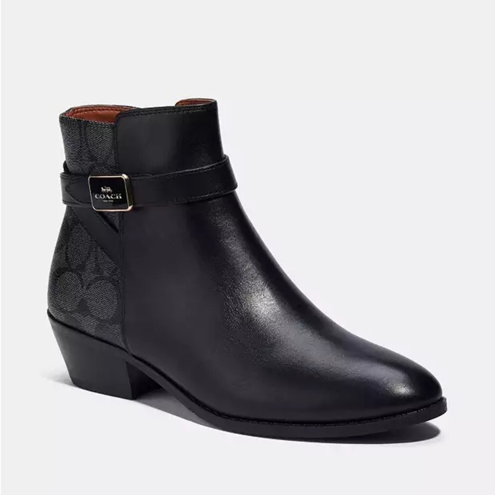 Coach Black Logo Leather Dean Boots Size 7.5 $295